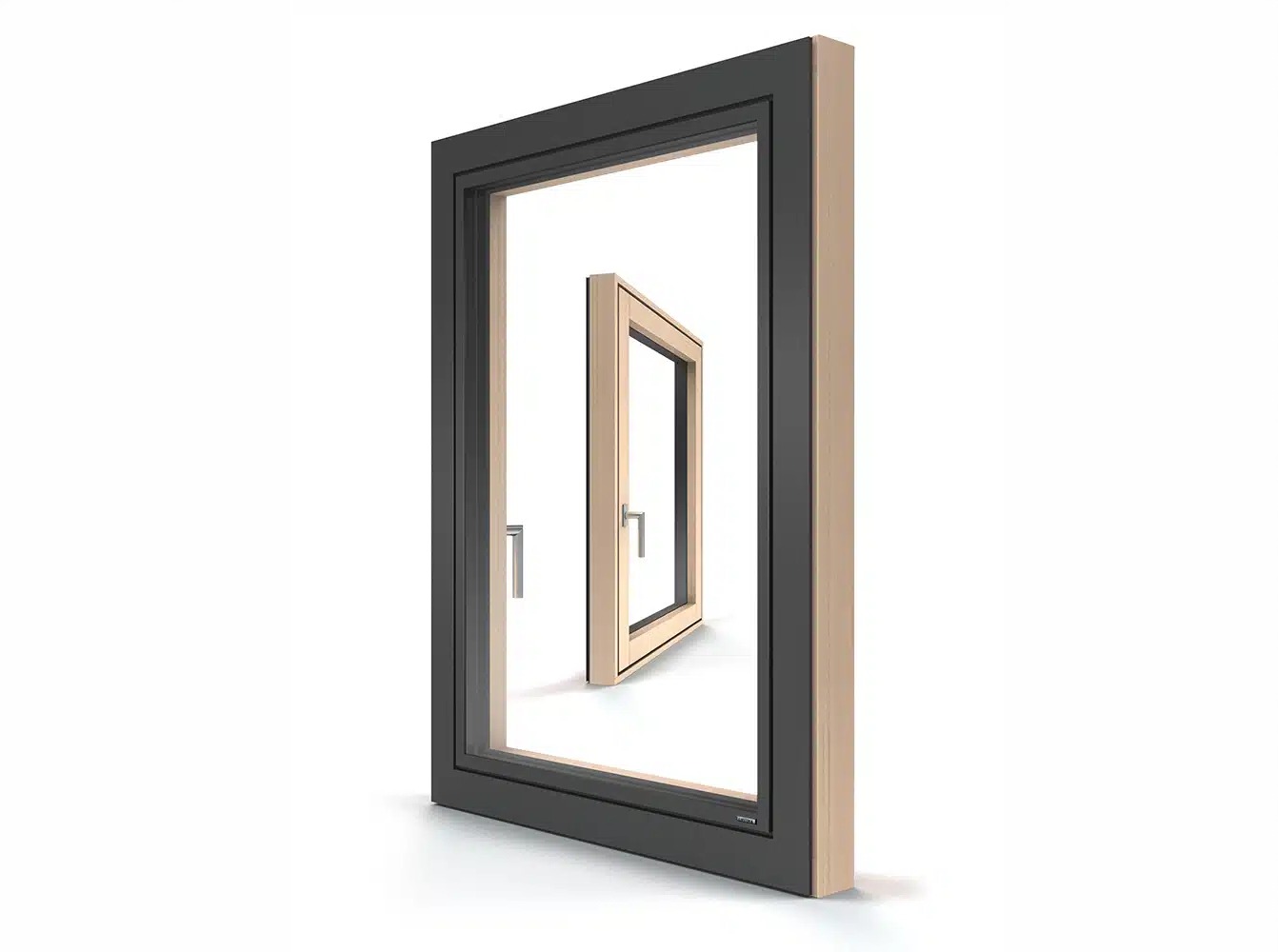 Holz-Alu-Fenster von Katzbeck: außen Aluminium, innen Holz, Systemdarstellung