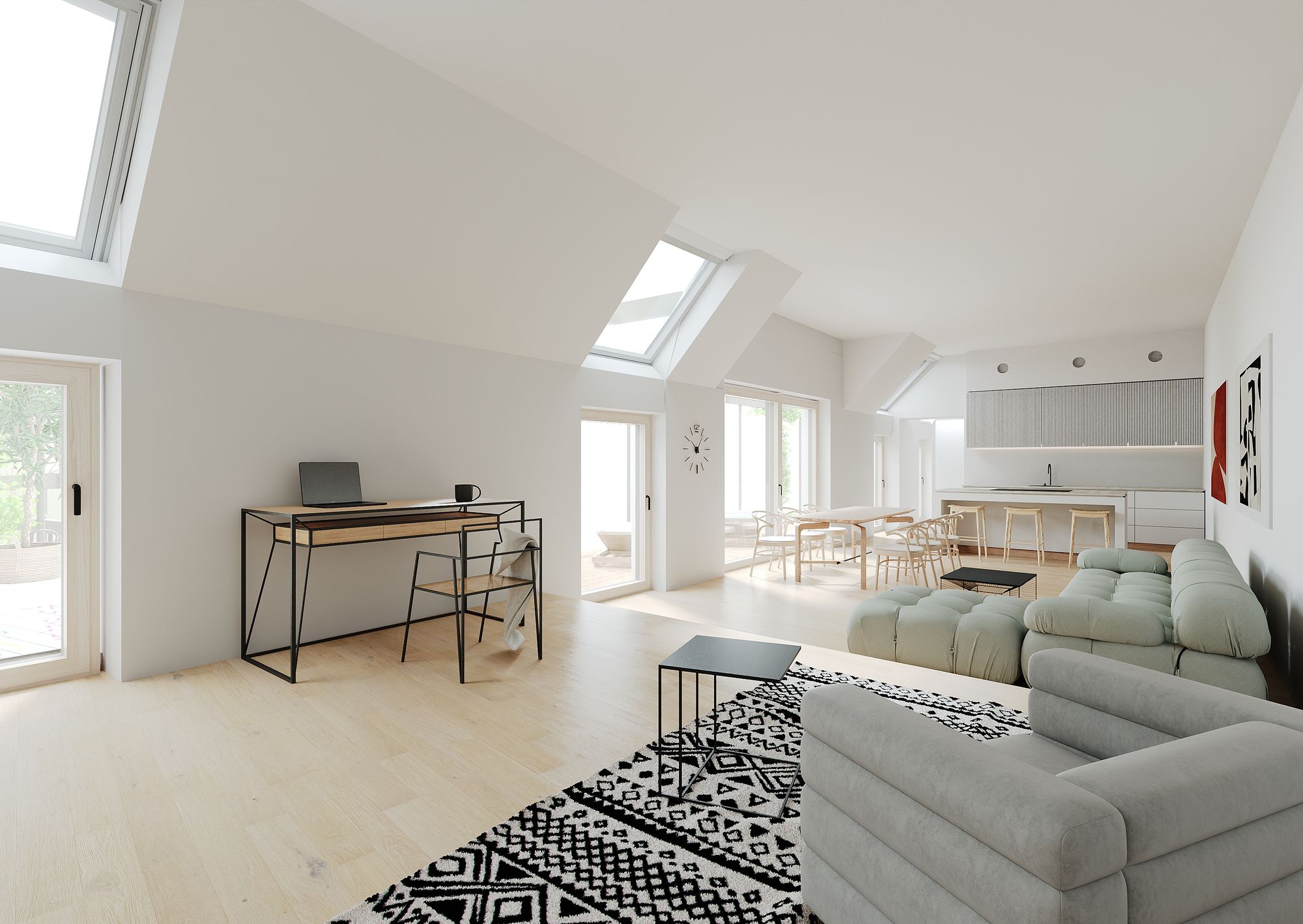 Wohnraum des Rooftop Apartments unter dem Dach
