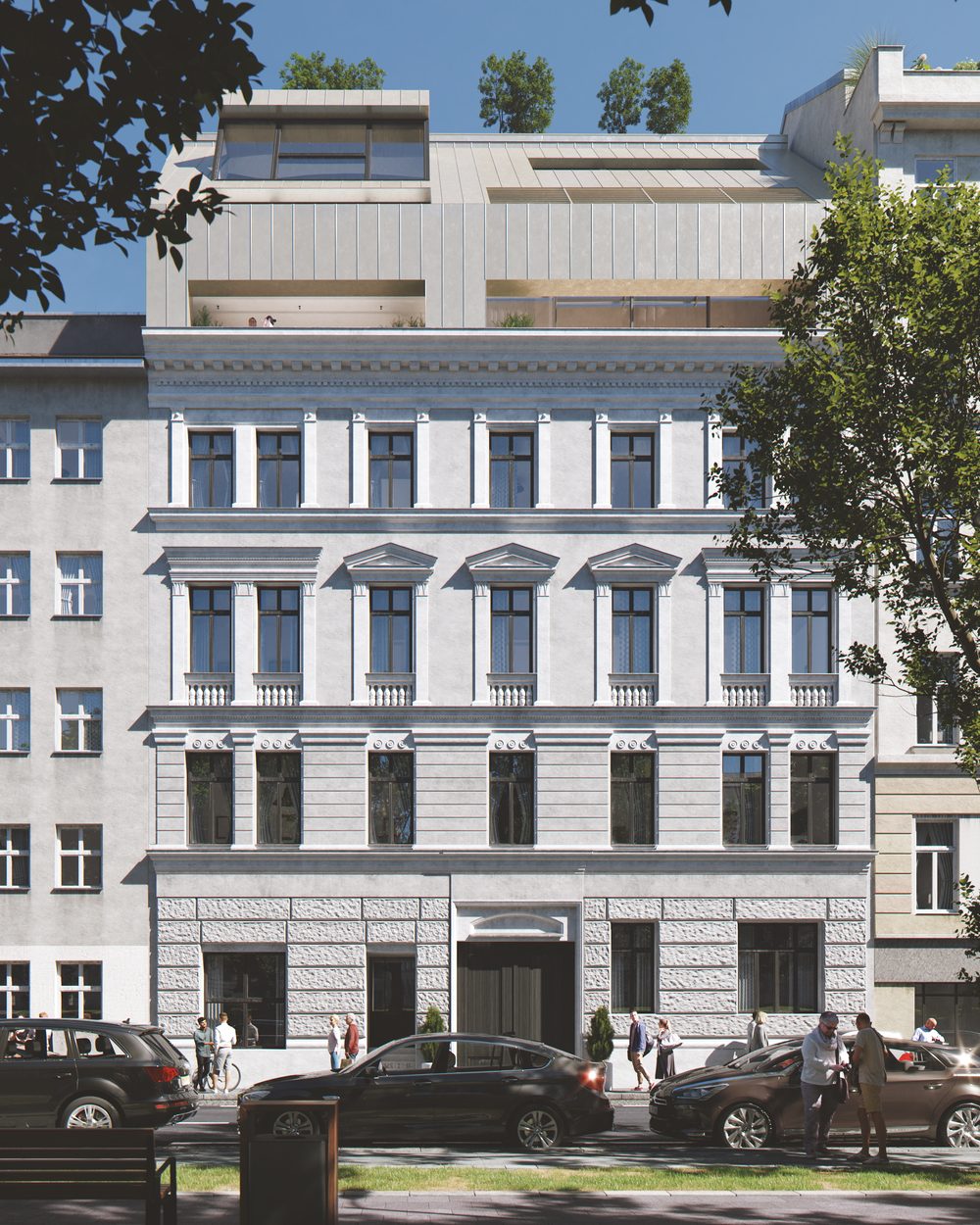 Gründerzeitfassade des Straßenhauses mit Tor, Visualisierung